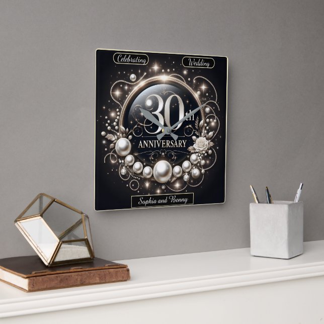 Pearl Elegance: 30th Anniversary Square Wall Clock (Office)