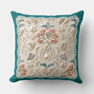 Pearl Elegance: Crystal Embroidered Pattern Throw Cushion