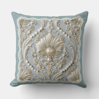 Pearl Elegance: Crystal Embroidered Pattern Throw  Cushion