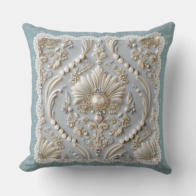 Pearl Elegance: Crystal Embroidered Pattern Throw  Cushion (Front)