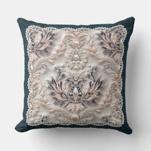 Pearl Elegance: Crystal Embroidered Pattern Throw Cushion