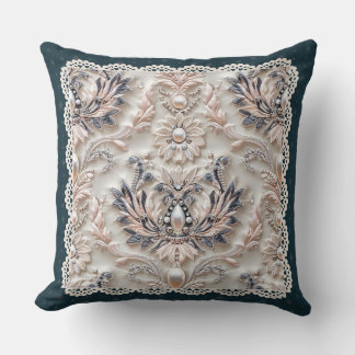 Pearl Elegance: Crystal Embroidered Pattern Throw  Cushion