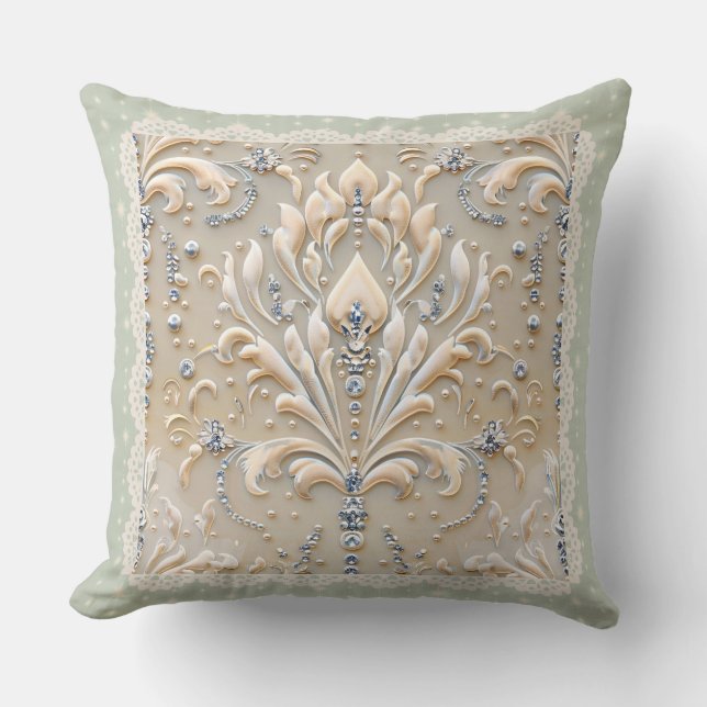 Pearl Elegance: Crystal Embroidered Pattern Throw  Cushion (Front)