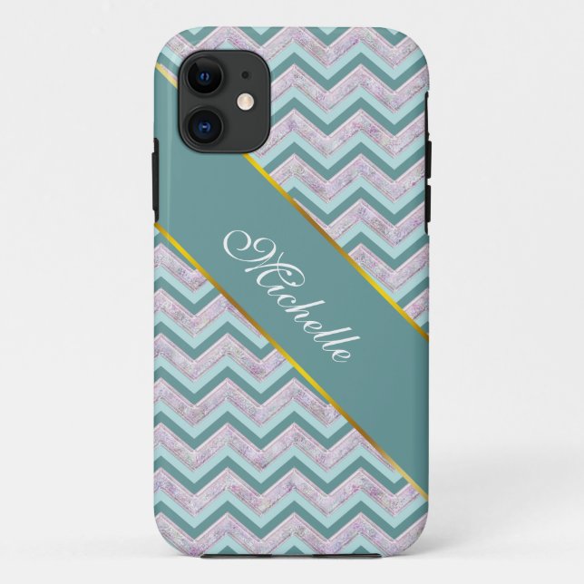 Pearl Floral Teal ZigZag Pattern Case-Mate iPhone Case (Back)