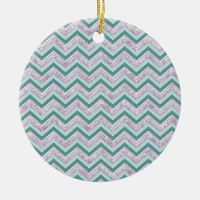 Pearl Floral Teal ZigZag Pattern Ceramic Tree Decoration (Front)