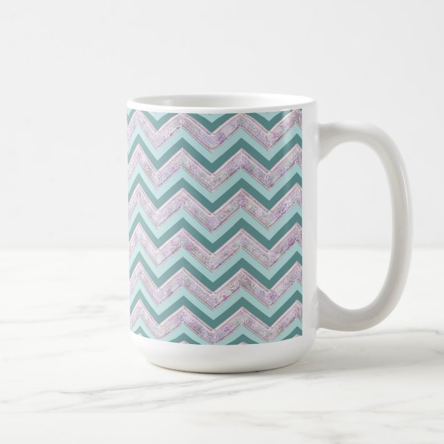 Pearl Floral Teal ZigZag Pattern Coffee Mug (Right)