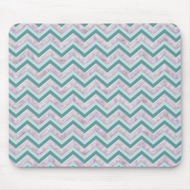 Pearl Floral Teal ZigZag Pattern Mouse Mat (Front)