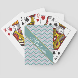 Pearl Floral Teal ZigZag Pattern Playing Cards