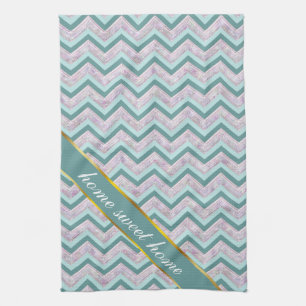 Pearl Floral Teal ZigZag Pattern Tea Towel