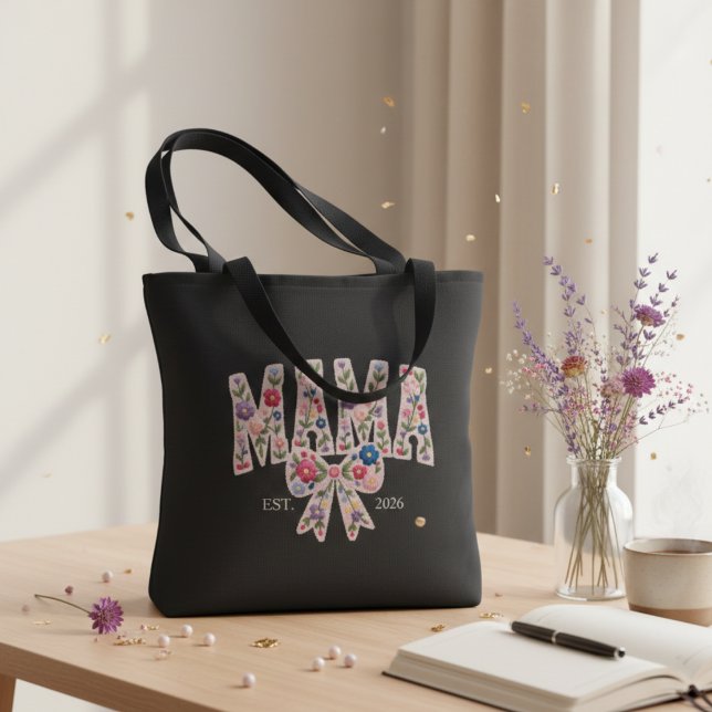 Pearl Floral Varsity Mama Feminine Design Tote Bag (Creator Uploaded)