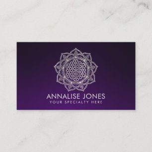 Pearl Flower of Life in Lotus mandala on purple Business Card