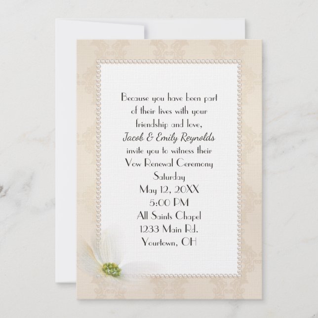 Pearl Frame On Damask Pattern Invitation (Front)