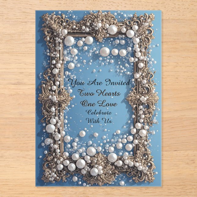 Pearl Frame Wedding Invitation Acrylic Invite Card (Front)