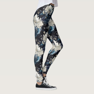 Pearl Galaxy Floral Navy Blue Pattern Leggings
