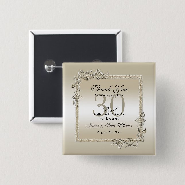 Pearl Gem & Glitter 30th Wedding Anniversary   15 Cm Square Badge (Front & Back)