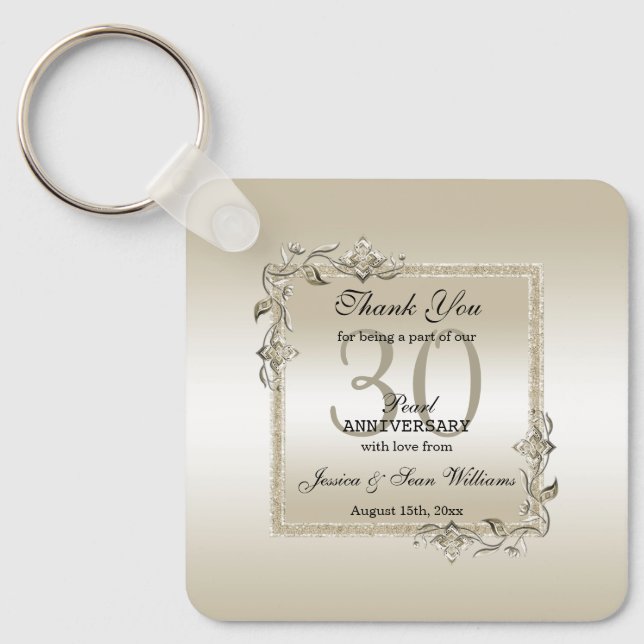 Pearl Gem & Glitter 30th Wedding Anniversary  Key Ring (Front)