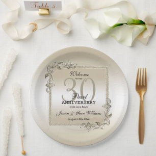Pearl Gem & Glitter 30th Wedding Anniversary   Paper Plate