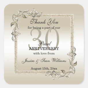 Pearl Gem & Glitter 30th Wedding Anniversary  Square Sticker