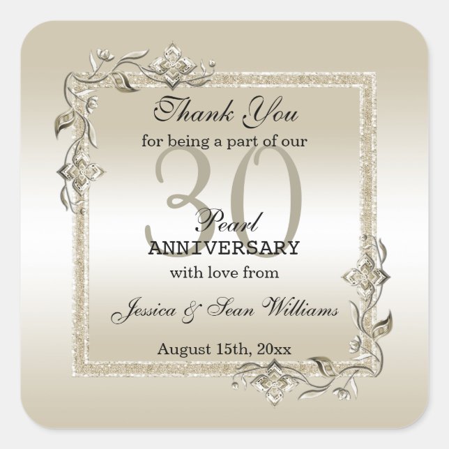 Pearl Gem & Glitter 30th Wedding Anniversary  Square Sticker (Front)