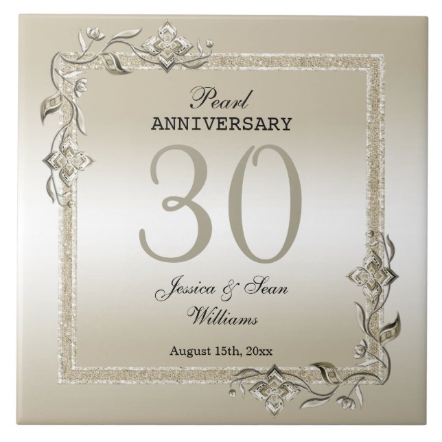 Pearl Gem & Glitter 30th Wedding Anniversary    Tile (Front)