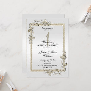 Pearl Gem & Glitter & Platinum 1st Wedding   Invitation