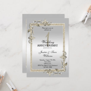 Pearl Gem & Glitter & Silver 1st Wedding   Invitation