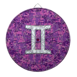 Pearl Gemini Zodiac Symbol on Digital Camouflage Dartboard