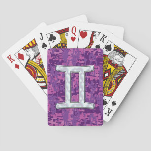 Pearl Gemini Zodiac Symbol on Digital Camouflage Playing Cards