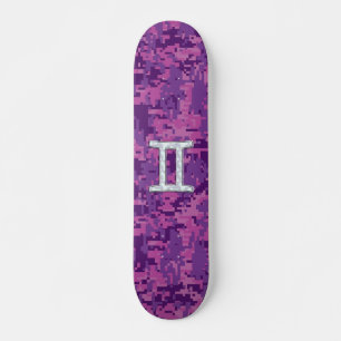 Pearl Gemini Zodiac Symbol on Digital Camouflage Skateboard