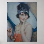 Pearl Girl Poster<br><div class="desc">vintage print of a flapper girl going out on the town dressed up in her pearls</div>