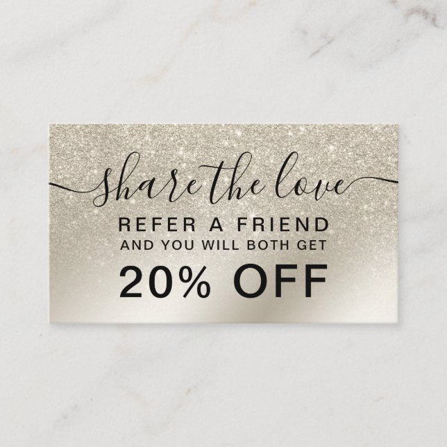 pearl glitter ivory ombre gold foil share the love referral card (Front)