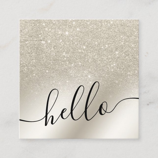 pearl glitter ivory ombre gradient metallic hello square business card (Front)