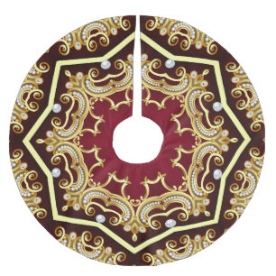Pearl Gold Frame Illustration Background Brushed Polyester Tree Skirt
