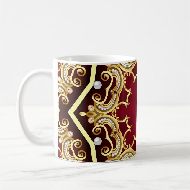 Pearl Gold Frame Illustration Background Coffee Mug (Left)