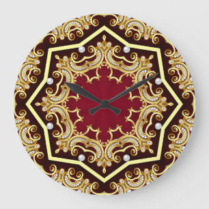 Pearl Gold Frame Illustration Background Large Clock