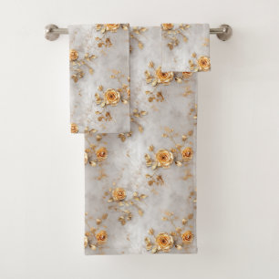 Pearl Gold Roses Floral Bath Towel Set