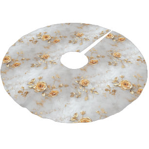Pearl Gold Roses Floral Brushed Polyester Tree Skirt
