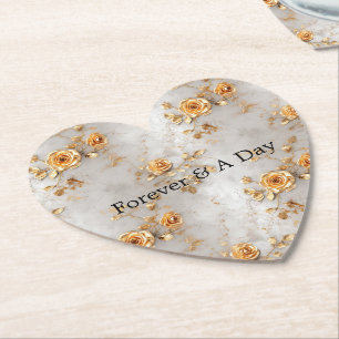 Pearl Gold Roses Wedding Paper Coaster