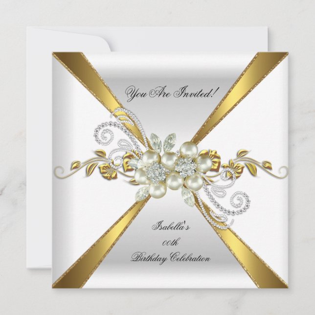 Pearl Gold Silver Diamond Birthday Party 2 Invitation (Front)