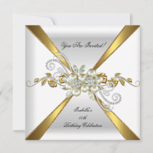 Pearl Gold Silver Diamond Birthday Party 2 Invitation