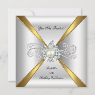Pearl Gold Silver Diamond Birthday Party Invitation