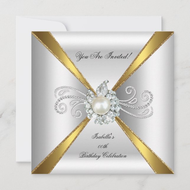 Pearl Gold Silver Diamond Birthday Party Invitation (Front)