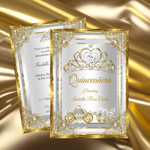 Pearl Gold White Quinceanera tiara carriage Invitation