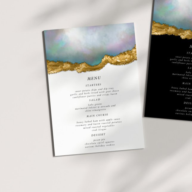 Pearl Golden Agate Geode Wedding Dinner Menu Card (Creator Uploaded)