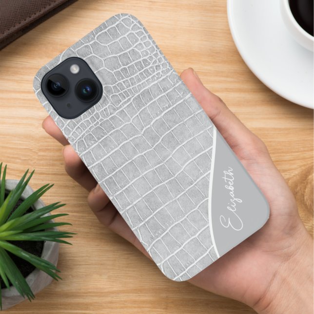 Pearl Grey Crocodile Personalised Case-Mate iPhone Case (Creator Uploaded)