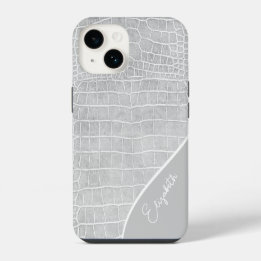 Pearl Grey Crocodile Personalised iPhone 14 Case