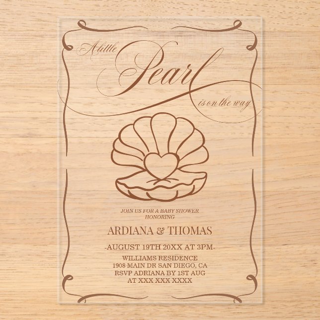 Pearl Hand Drawn Baby Shower  Acrylic Invitations (Front)