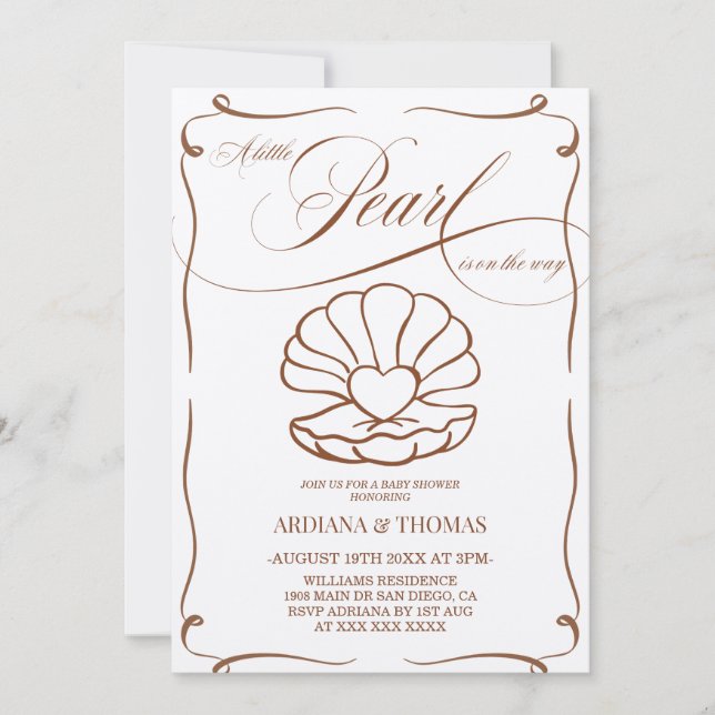 Pearl Hand Drawn Baby Shower  Invitation (Front)