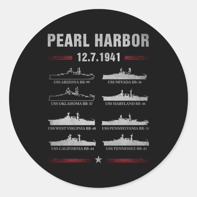 Pearl Harbour Battleship Memorial Day December 7Th Classic Round Sticker (Front)
