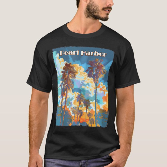 Pearl Harbour Hawaii Palm Trees Beach T-Shirt (Front)
